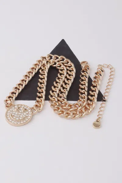 Fashnzfab Jeweled Smiley Face Chain Necklace In Multi