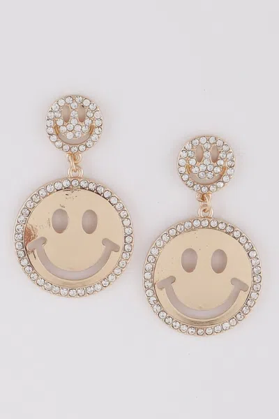 Fashnzfab Jeweled Smiley Face Earrings In Silver