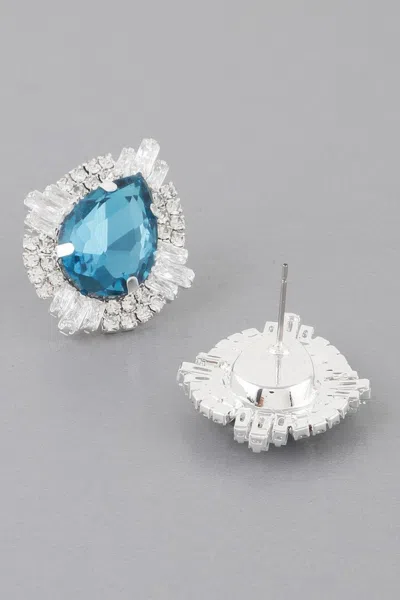 Fashnzfab Jeweled Teardrop Crystal Stud Earrings In Green
