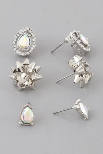 Fashnzfab Jeweled Teardrop Gift Earring Set In Pink