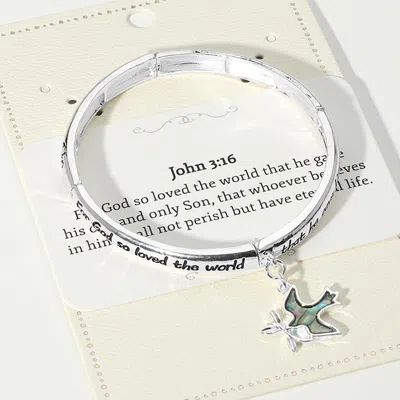 Fashnzfab John 3:16 Message Abalone Dove Charm Stretch Bracelet In Multi