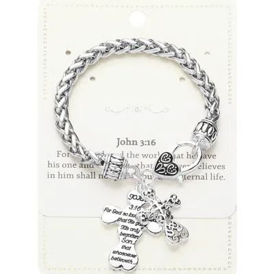 Fashnzfab John 3:16 Message Antique Cross Charm Bracelet In Metallic