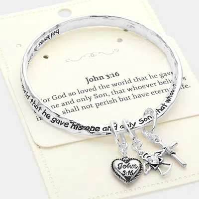 Fashnzfab John 3:16 Message Heart Angel Cross Charm Bangle Bracelet Antique Silver In Multi
