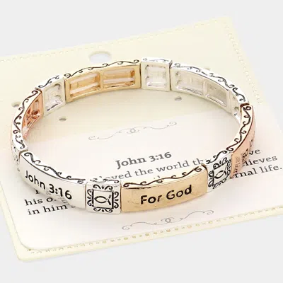 Fashnzfab John 3:16 Message Metal Stretch Bracelet Three Tone In Multi