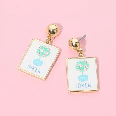 Fashnzfab Joker Floral Plant Print Frame Drop Dangle Earrings In Green