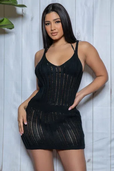 Fashnzfab Josephine Crochet Mini Dress In Black