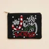 Fashnzfab Joy To The World Holiday Message Pearl Seed Beaded Mini Pouch Bag In Multi