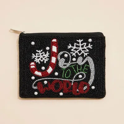 Fashnzfab Joy To The World Holiday Message Pearl Seed Beaded Mini Pouch Bag In Multi
