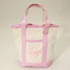 Fashnzfab Jrader Toes Message Embroidered Small Multi Purpose Canvas Tote Bag In Pink