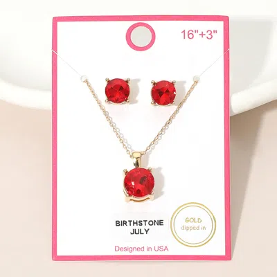 Fashnzfab July - Gold Dipped Birthstone Pendant Necklace In Red