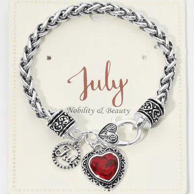 Fashnzfab July - Birthstone Heart Charm Bracelet In Multi