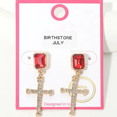 Fashnzfab July - Gold Dipped Birthstone Cross Drop Earrings In Multi