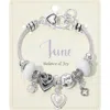 Fashnzfab June - Birthstone Heart Charm Multi Beaded Bracelet White In White