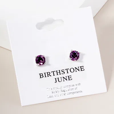 FASHNZFAB JUNE - BIRTHSTONE STUD EARRINGS - LAVENDER, RHODIUM