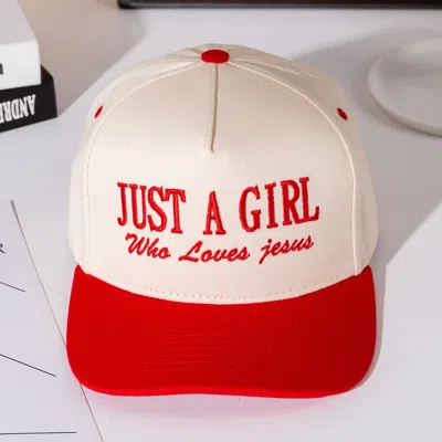 Fashnzfab Just A Girl Message Embroidered Five Panel Canvas Snapback Baseball Cap In Red