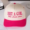 Fashnzfab Just A Girl Message Embroidered Five Panel Canvas Snapback Baseball Cap In Pink