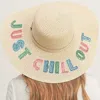 Fashnzfab Just Chill Out Sequin Message Straw Panama Sun Hat In Sand