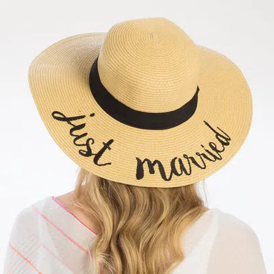 Fashnzfab 'just Married' Embroidery Straw Floppy Sun Hat In Gold