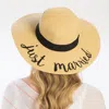 Fashnzfab 'just Married' Embroidery Straw Floppy Sun Hat In Sand
