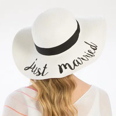 Fashnzfab 'just Married' Embroidery Straw Floppy Sun Hat In White