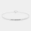 Fashnzfab Just Married Thin Brass Metal Hook Bracelet Rhodium In Multi
