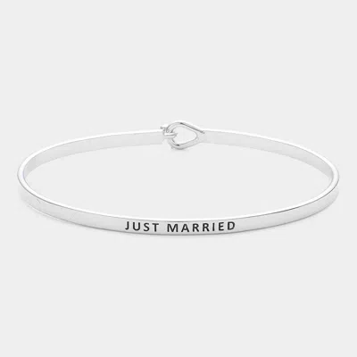 Fashnzfab Just Married Thin Brass Metal Hook Bracelet Rhodium In Multi