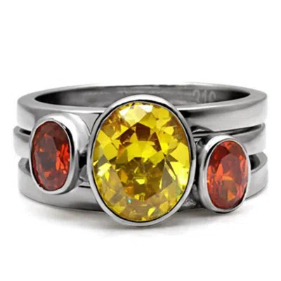 Fashnzfab Kaela Cocktail Ring - Stainless Steel, Aaa Cz, Multi Color In Gray