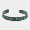 Fashnzfab Keep Calm Message Metal Cuff Bracelet Patina Verdigris In Multi