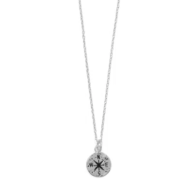 Fashnzfab Keep It Moving! 17"+2 Hammered Compass Necklace In Silver