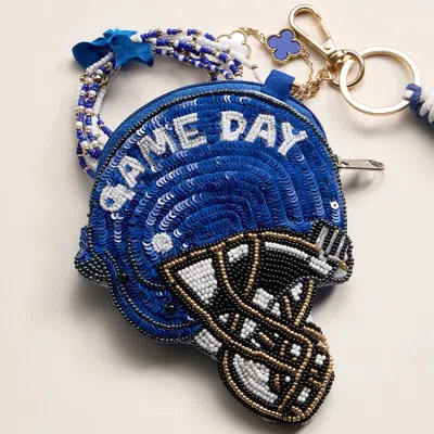 Fashnzfab Kentucky Game Day Football Helmet Sequin Seed Beaded Knot Keychain Mini Pouch Bag In Multi