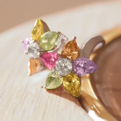 Fashnzfab Kered Cocktail Ring - Stainless Steel, Aaa Cz, Multi Color In Orange