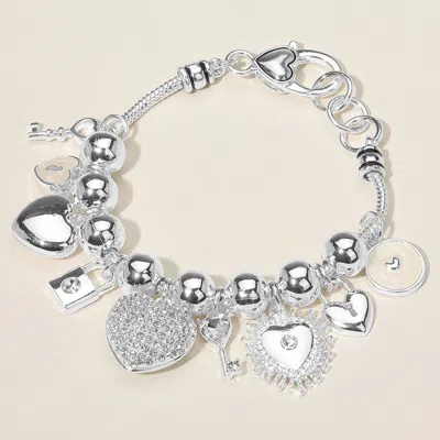 Fashnzfab Key Lock Heart Charm Beaded Bracelet Silver