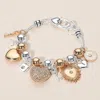 Fashnzfab Key Lock Heart Charm Beaded Bracelet Two Tone In Multi