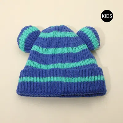 Fashnzfab Kids Cute Bear Ear Striped Knit Winter Beanie Hat In Metallic