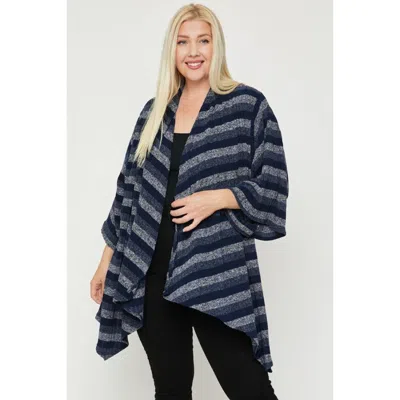 Fashnzfab Kimono Style Striped Cardigan In Blue