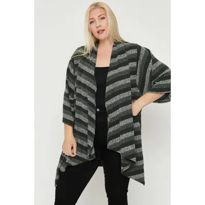 Fashnzfab Kimono Style Striped Cardigan In Green