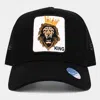 Fashnzfab King Lion Embroidered Patch Mesh Back Trucker Hat In Black