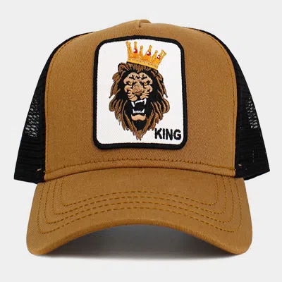 Fashnzfab King Lion Embroidered Patch Mesh Back Trucker Hat In Multi