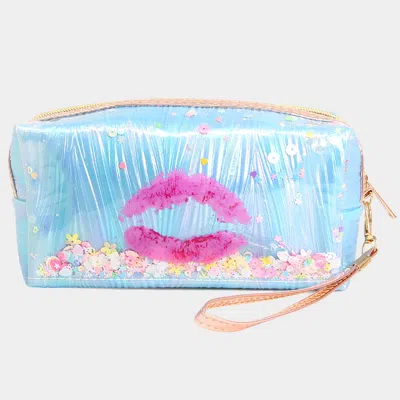Fashnzfab Kiss Lips Shaker Glitter Pouch Bag In Blue