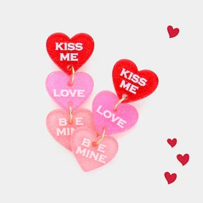 Fashnzfab Kiss Me Love Be Mine Message Resin Heart Dropdown Earrings In Multi