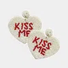 Fashnzfab Kiss Me Message Felt Back Seed Beaded Heart Dangle Earrings - Ivory In Multi