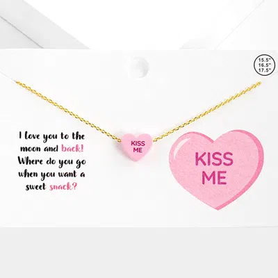 Fashnzfab Kiss Me Message Heart Pendant Necklace - Pink