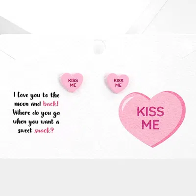 Fashnzfab Kiss Me Message Heart Stud Earrings In Pink