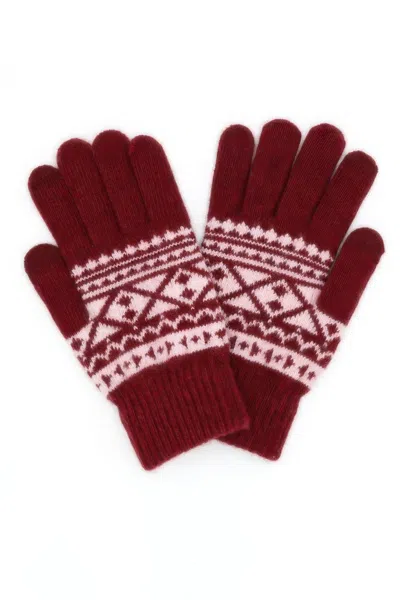 Fashnzfab Knit Aztec Smart Gloves In Red