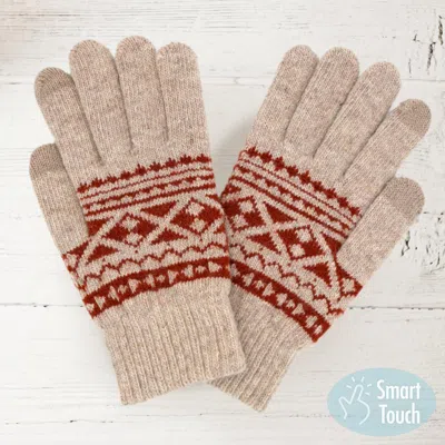 Fashnzfab Knit Aztec Smart Gloves In Sand