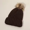 Fashnzfab Knit Beanie Hat With Pom Pom In Brown