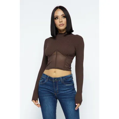 Fashnzfab Knit Crop Top With Bottom Mesh In Gold