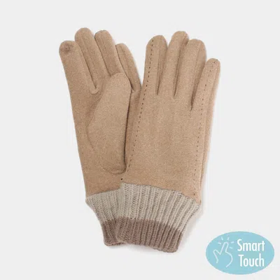 Fashnzfab Knit Cuff Smart Touch Gloves In Beige