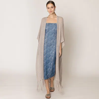 Fashnzfab Knit Fringe Kimono Poncho In Gray