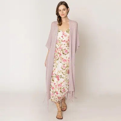 Fashnzfab Knit Fringe Kimono Poncho In Pink
